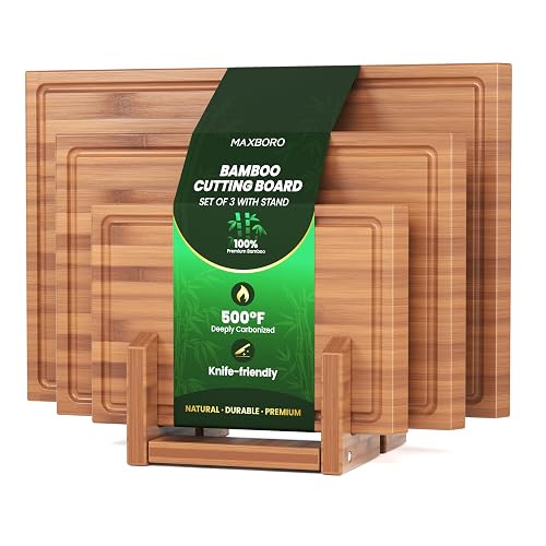 Bamboo Cutting Board for Kitchen, Double-Sided with Stand, Brown