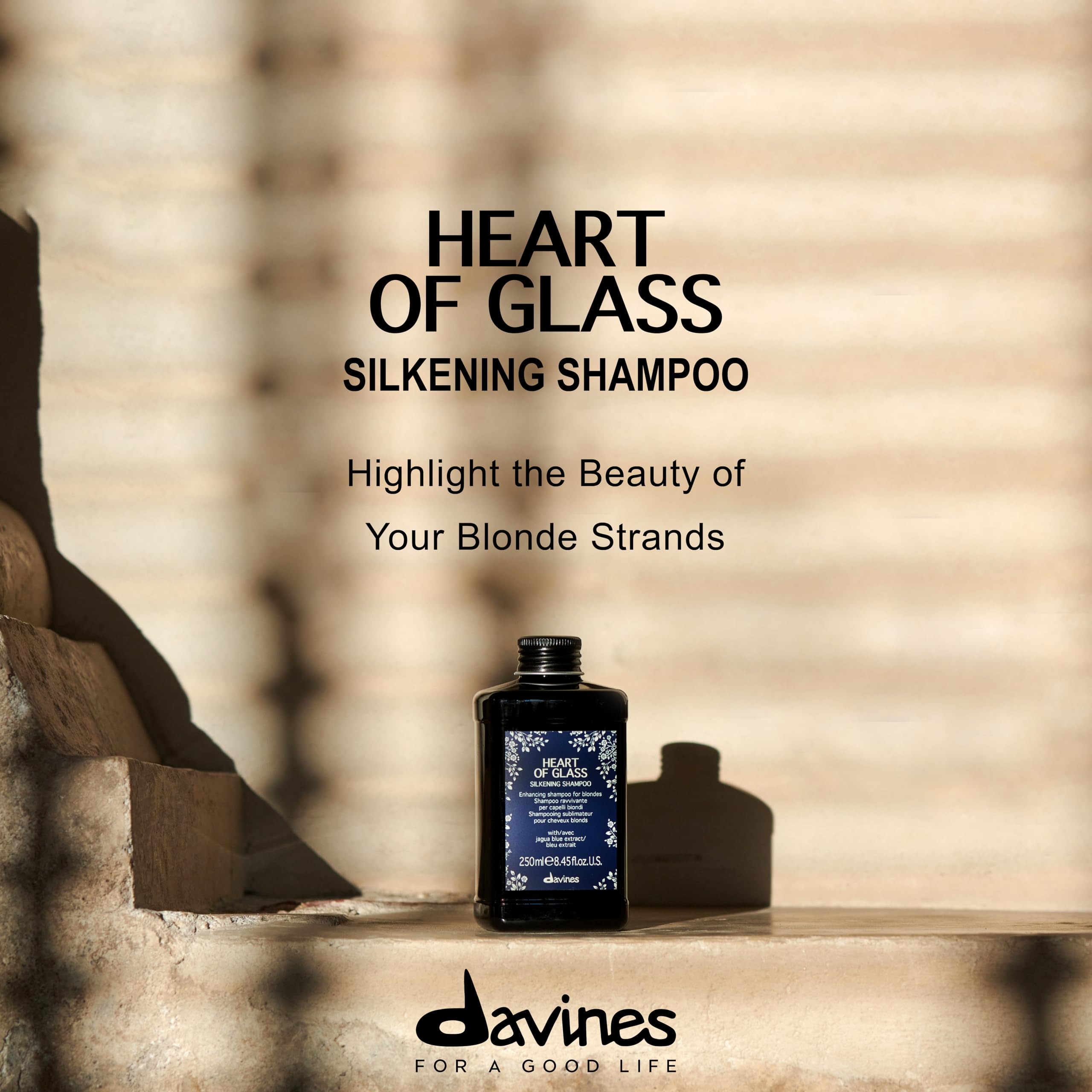 Davines Heart of Glass Silkening Shampoo, Enhancing Blue Shampoo for Blonde & Silver Hair - Gentle Cleanser with Jagua Blue Extract Balances Tones, Illuminates & Nourishes Weightlessly
