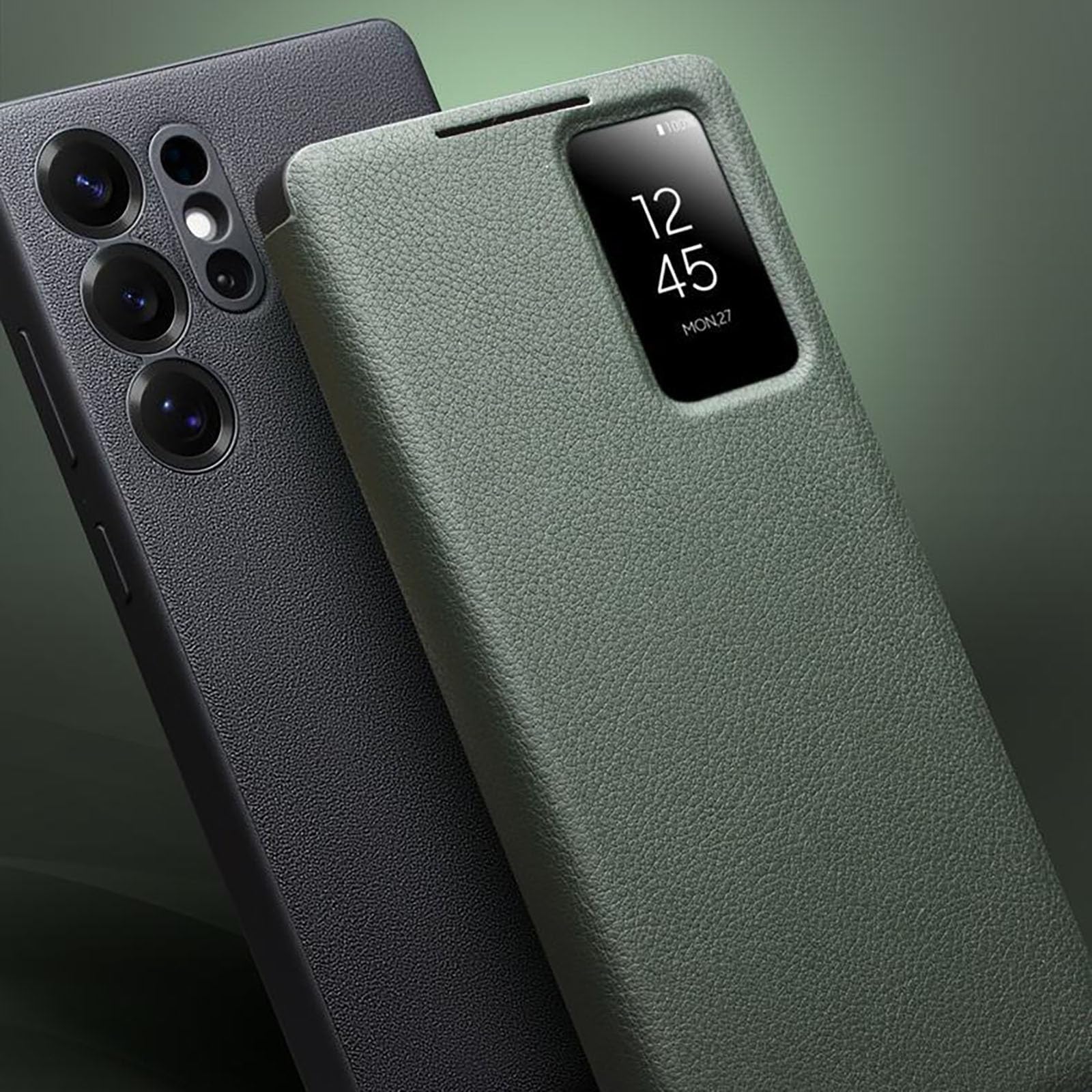 Hülle Für Samsung Galaxy S26 Ultra/S26 Plus/S26, Echtes Leder Cover Mit Auto Schlaf Anti-Rutsch Kartenfächer Hüll(Schwarz,S26)