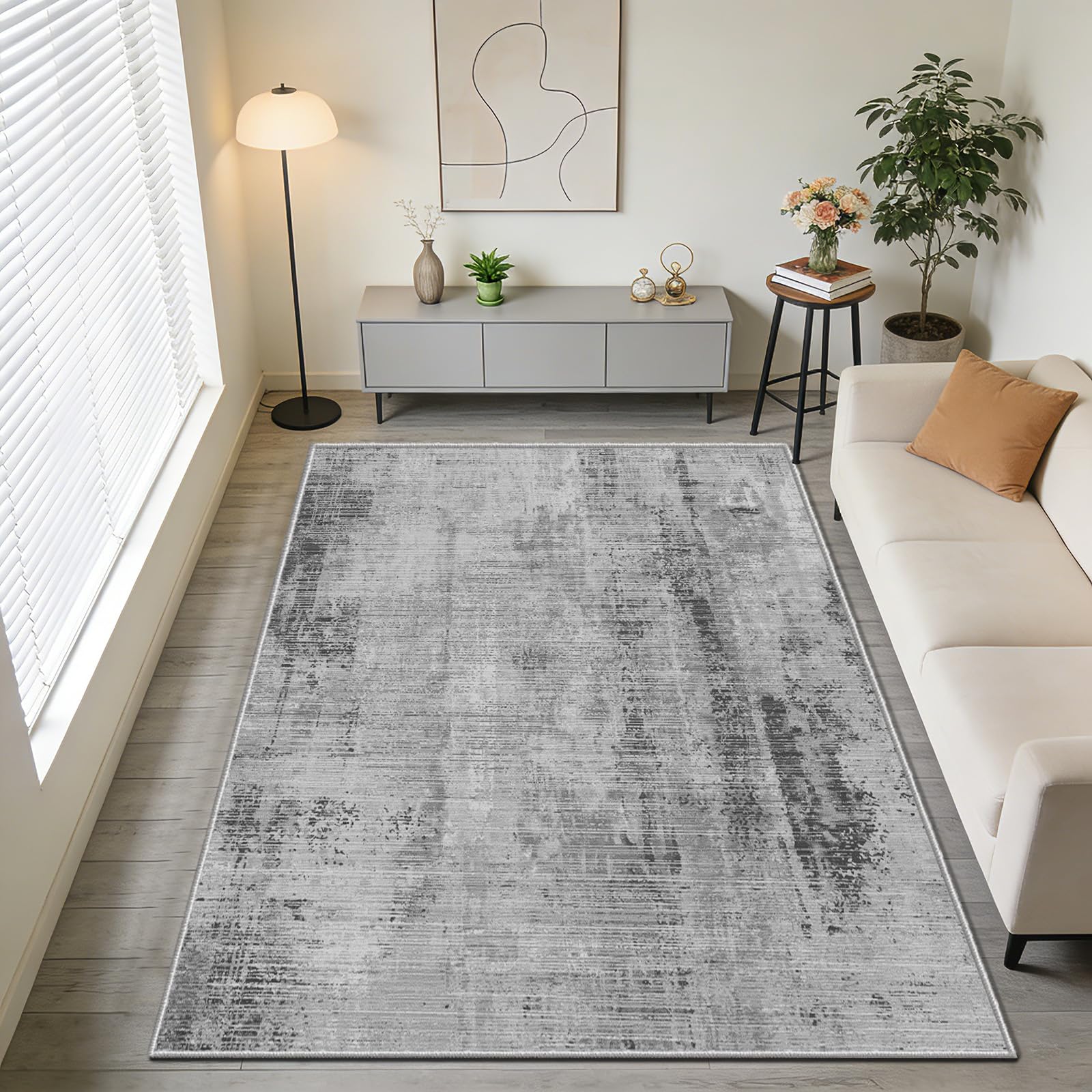 WUTONG Tappeto Salotto 160x230cm,Grigio Moderno Morbido Tappeto Camera da Letto Lavabile,Astratto Pelo Corto,Antiscivolo per Soggiorno Ufficio Cucina