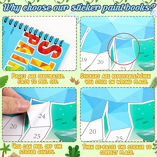 Miniatura 5 de 90shine 2 libros de calcomanías para niños de 4 a 8 años, diseños temáticos del mundo submarino de dinosaurios, regalo de fiesta, crea 22 imágenes