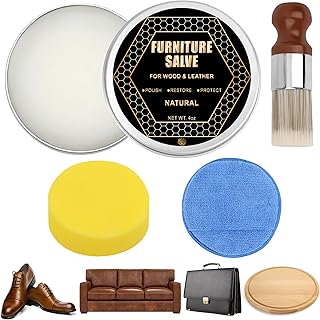 Coldairsoap 1+3 Furniture Salve for Leather & Wood with Brush Set, Cream & Wax Restorer for Scratches & Fading, 4oz Natural Polisher and Conditioner for Home, Sofa, Car Seats Leather Salve