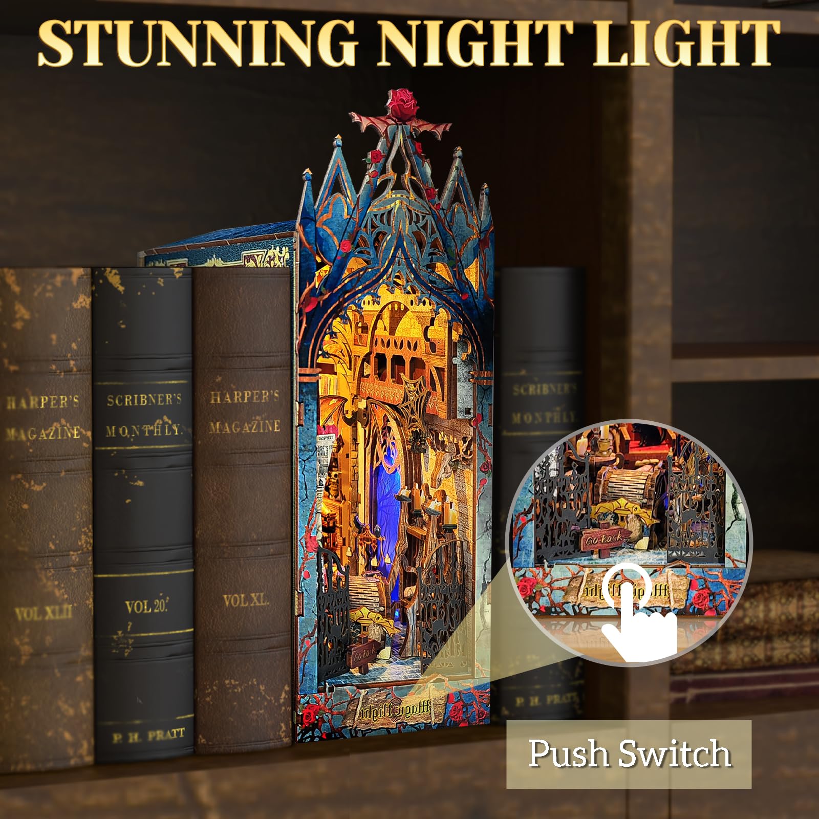 Book Nook - Kit fai da te: casa delle bambole in legno in miniatura con mobili e luce a LED, puzzle in legno 3D, kit per modellini per persone di età superiore ai 14 anni