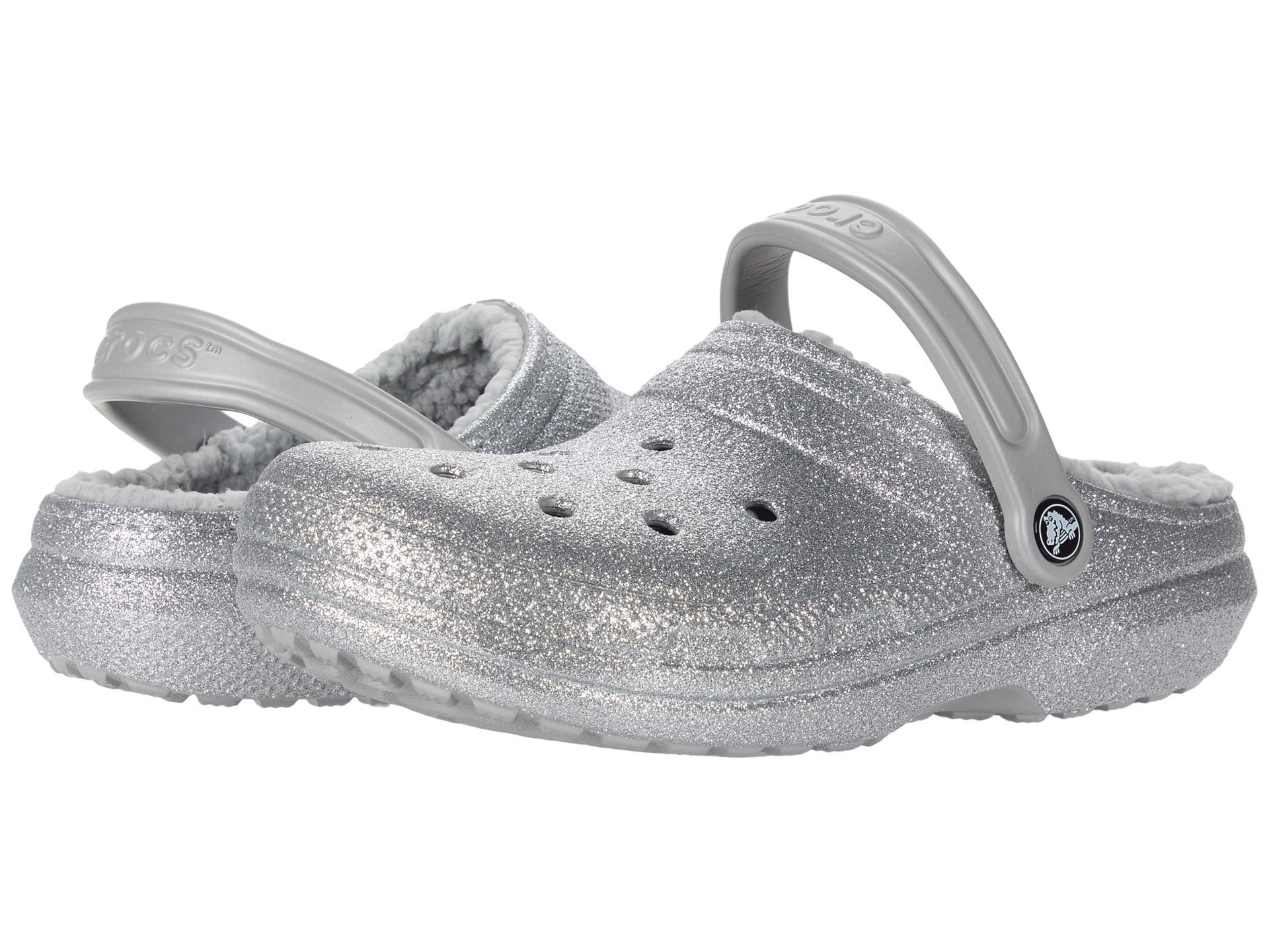 Crocs Men's and Women's Classic Lined Clog Silver Glitter