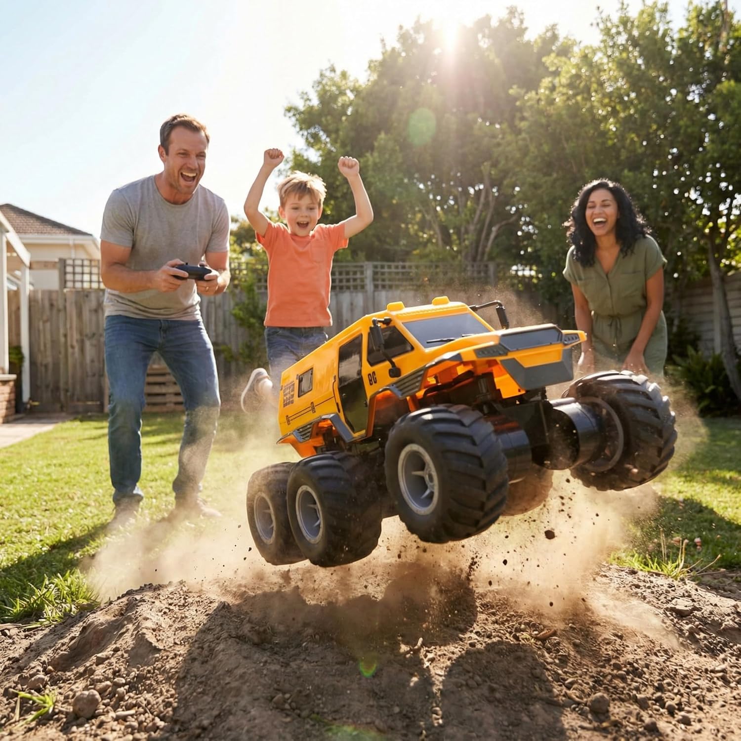 KB KAIBO 1:12 Large Amphibious Remote Control Car Monster Truck - 8WD All Terrain Waterproof Toy for Kids, 7.4V High-Speed Remote Control Car for Boys Girls Ages 6-12, Perfect Birthday Gifts -Yellow