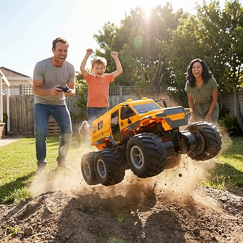 Miniatura 6 de Camión monstruo grande de control remoto anfibio 1:12, juguete impermeable 8WD todo terreno para niños, auto de control remoto de alta velocidad