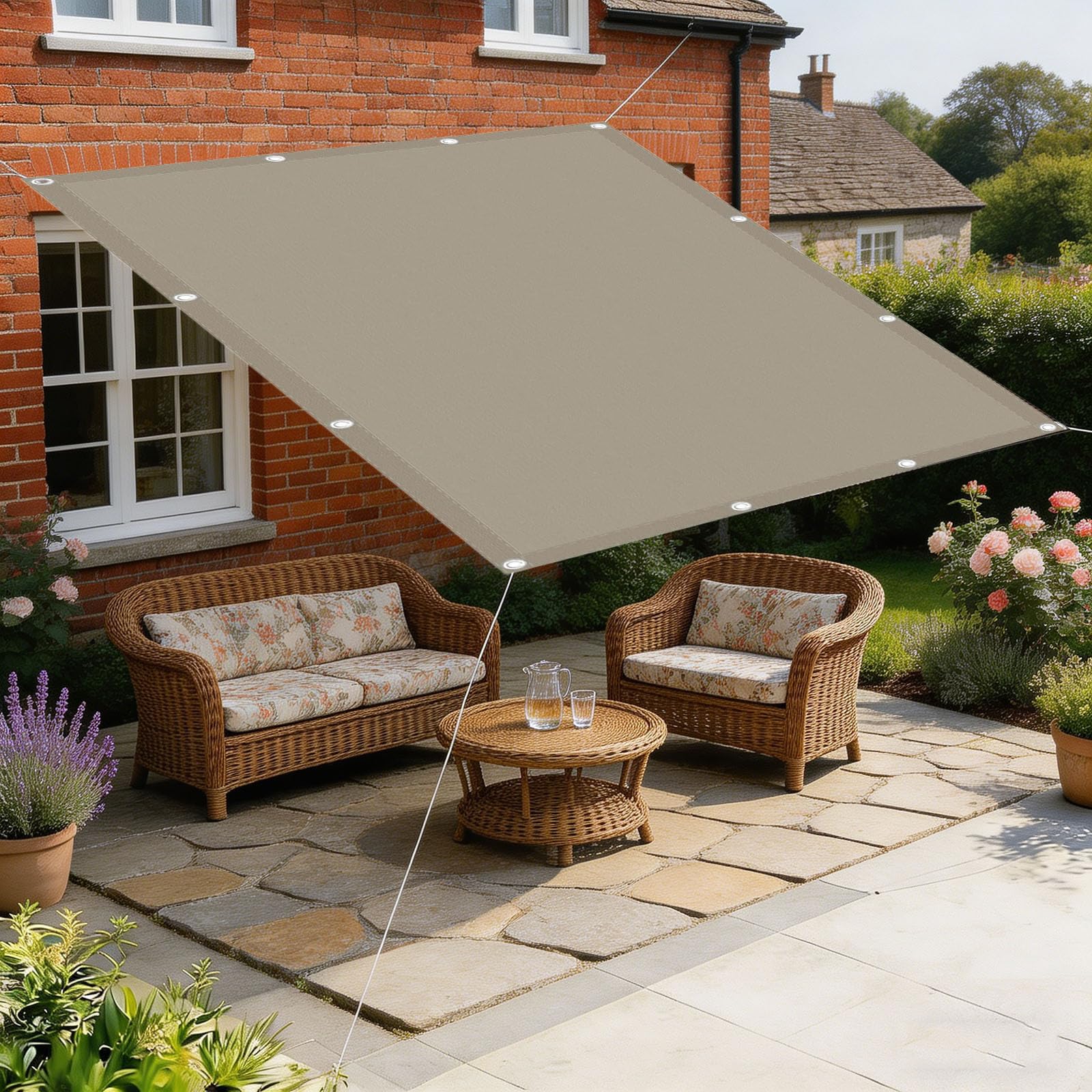 Vela Ombreggiante Impermeabile 480 x 800 cm Protezione Raggi UV 98% Impermeabile Poliestere Antistrappo Robusto e Stabile Tenda a Vela Giardino per Giardino, Cachi