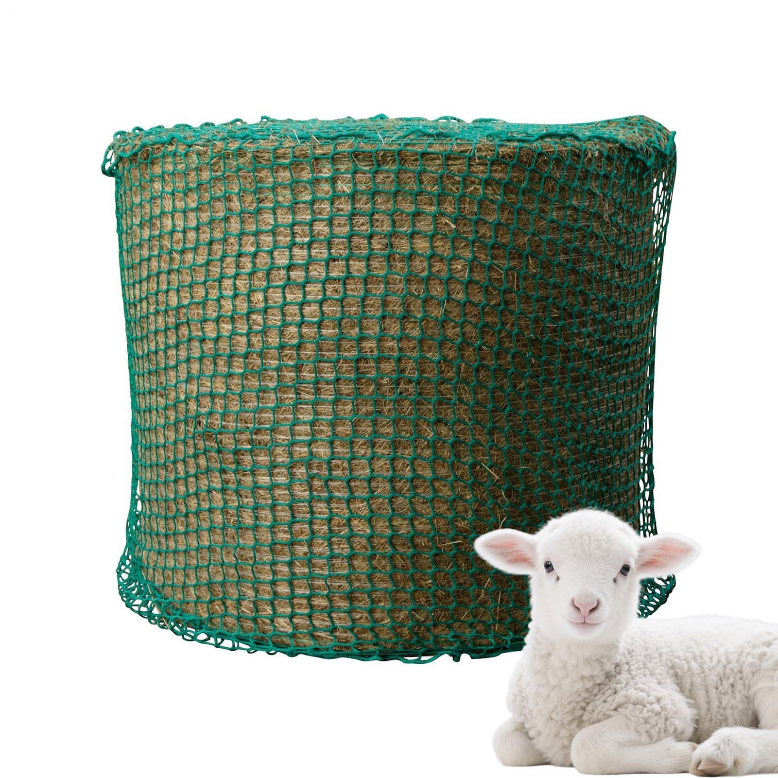 TABSIRAHHay Nets for Horses - Round Bale Fine Mesh Feeder | 5mm Thick Rope Slow Feed Bag for Sheep & Goat | 4x4cm Green Netting | Stable Barn Stall Paddock Riding School