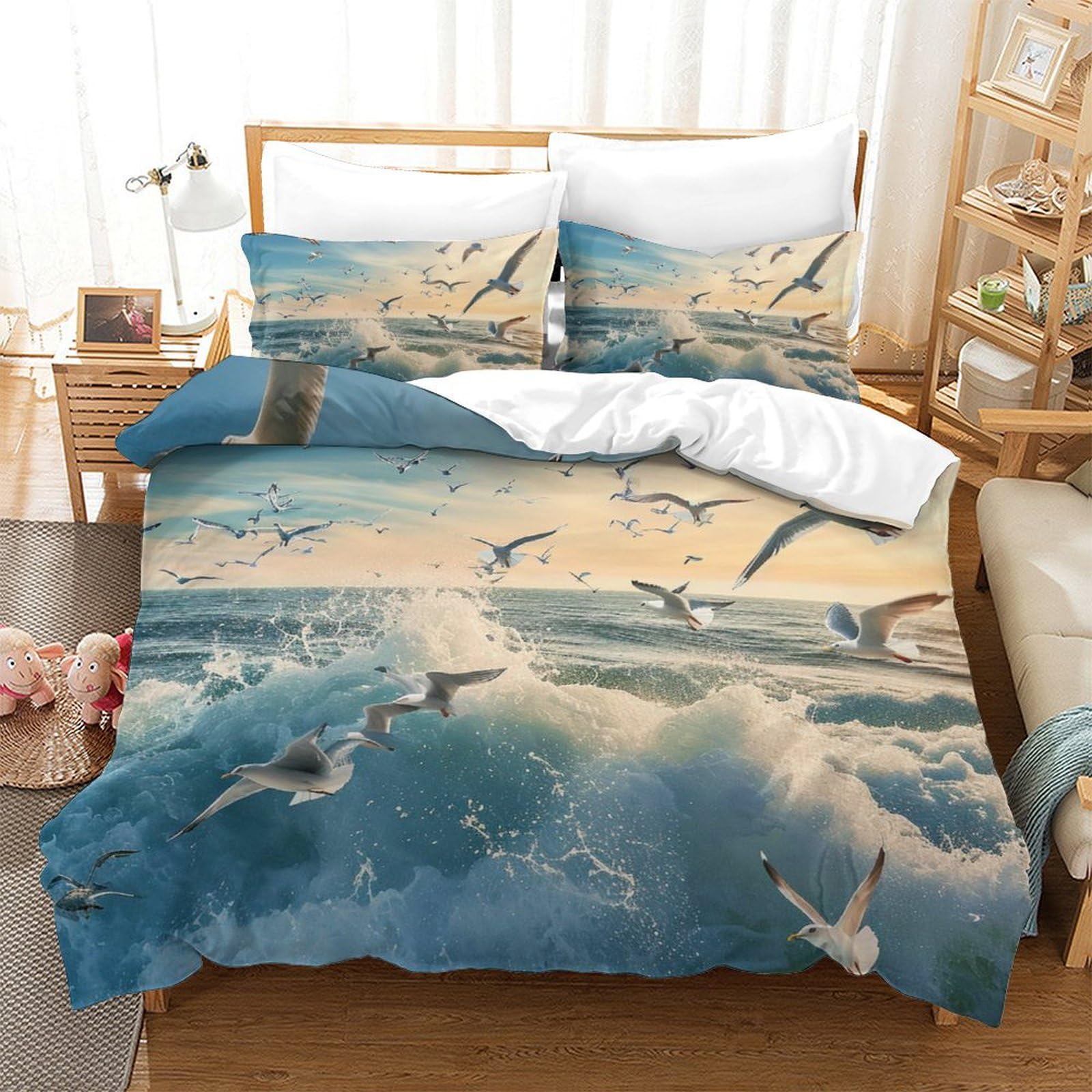 Housse de couette mouette imprimé 3D parure de lit premium en microfibre