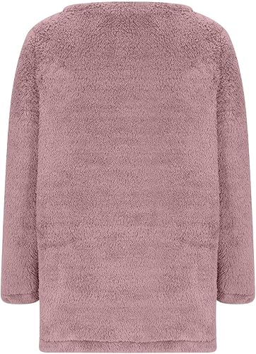 Miniatura 2 de Sudadera Sherpa para mujer, cuello redondo, forro polar, cálida, peluda, con bolsillo tipo canguro