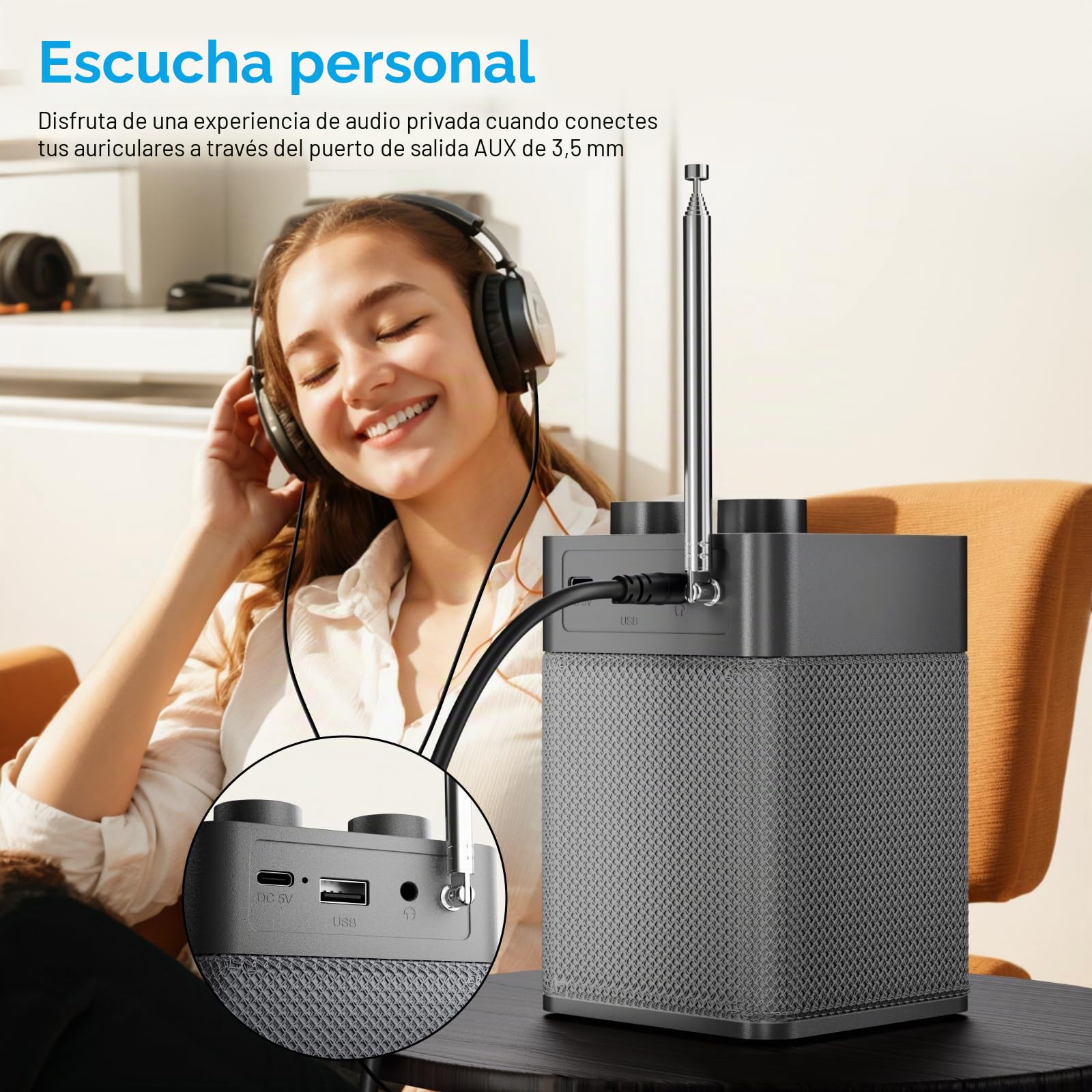 Mycket DAB/DAB+ Radio digital y FM, radio incorporada con batería de 2200 mAh, radio DAB portátil, radio recargable con Bluetooth/U Disk, 80 estaciones preestablecidas, entrada de auriculares, pantall