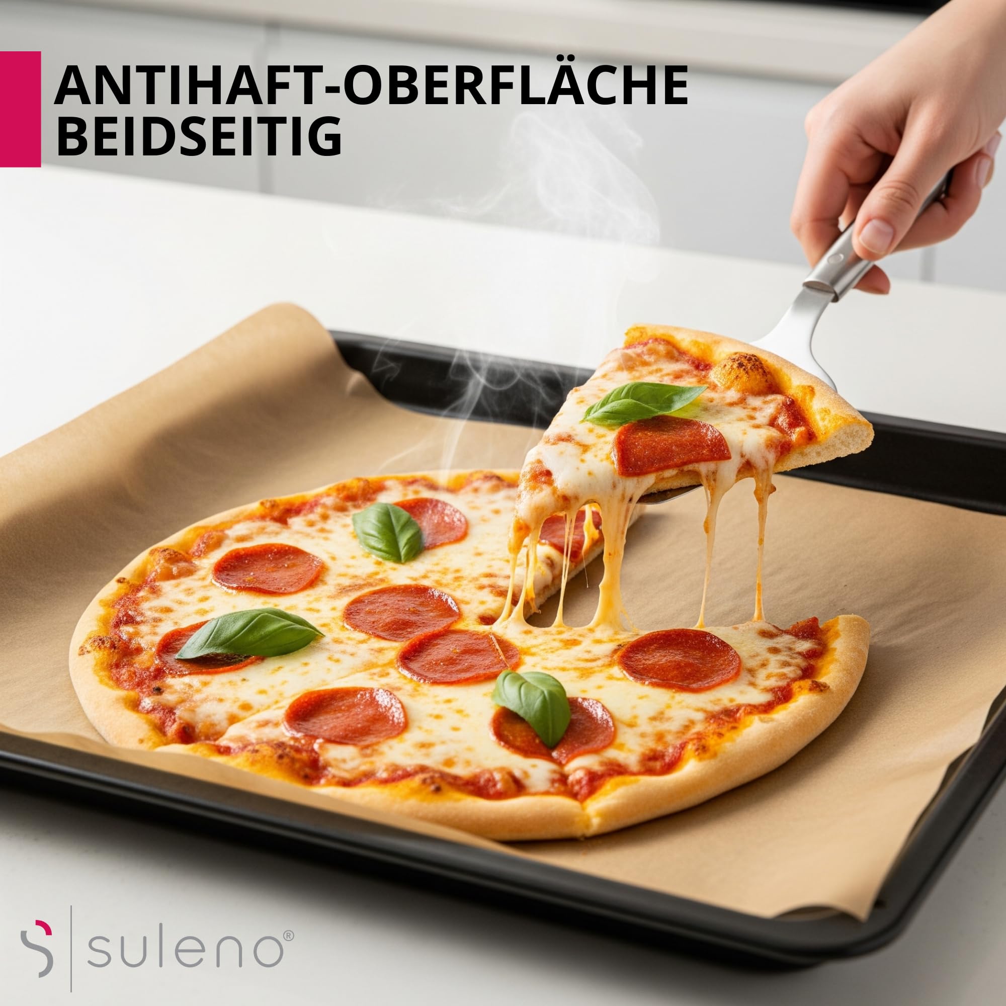 SULENO 5 x Backpapier Rolle, 38 cm x 100 m, 500 m - 5 Rollen | Antihaftbeschichtet, Hitzebeständig bis 220 °C, Beidseitig Silikoniert, Naturbraun