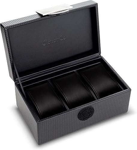 Caja para relojes para hombre - caja de exhibición de fibra de carbono de lujo con 12 ranuras caja grande hebilla de metal - negro