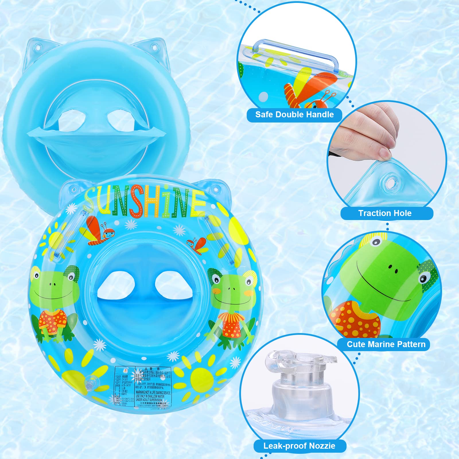 Anello di Nuoto del Fumetto, Salvagente Neonato Galleggiante Gonfiabile del Bambino Dell'anello di Nuoto del Bambino Baby Float Salvagente con Seggiolino and Gonfiatore Bambini Piscina Giocattolo,Blu