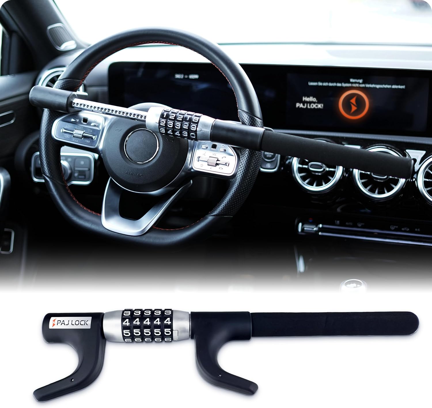 PAJ Steering Wheel Lock for Car - Adjustable Anti-Theft Vehicle Security Combination Lock Bar, Heavy Duty Universal Fit for Cars, SUVs & Trucks