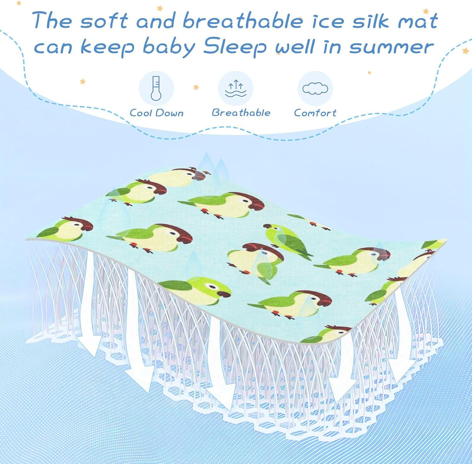 Cooling Baby Mattress 28" x 52" Ultra Soft Green Funny Parrot Cute Bird Bed Pads for Adults for Baby&Toddler