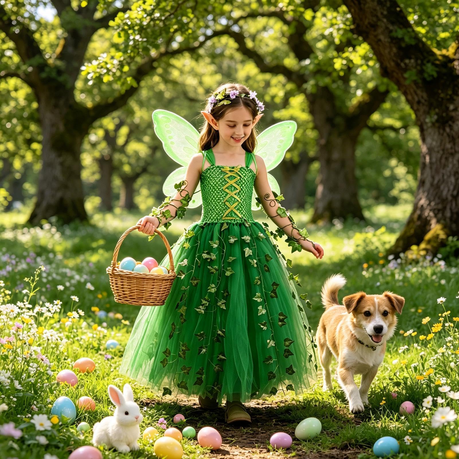Genérico Kostüm für Mädchen, Cosplay-Kostüm mit glänzenden Flügeln | Mädchenkleid für Halloween, Geburtstag, Karneval, Bühnenaufführung, Fotografie, Ostern, Set