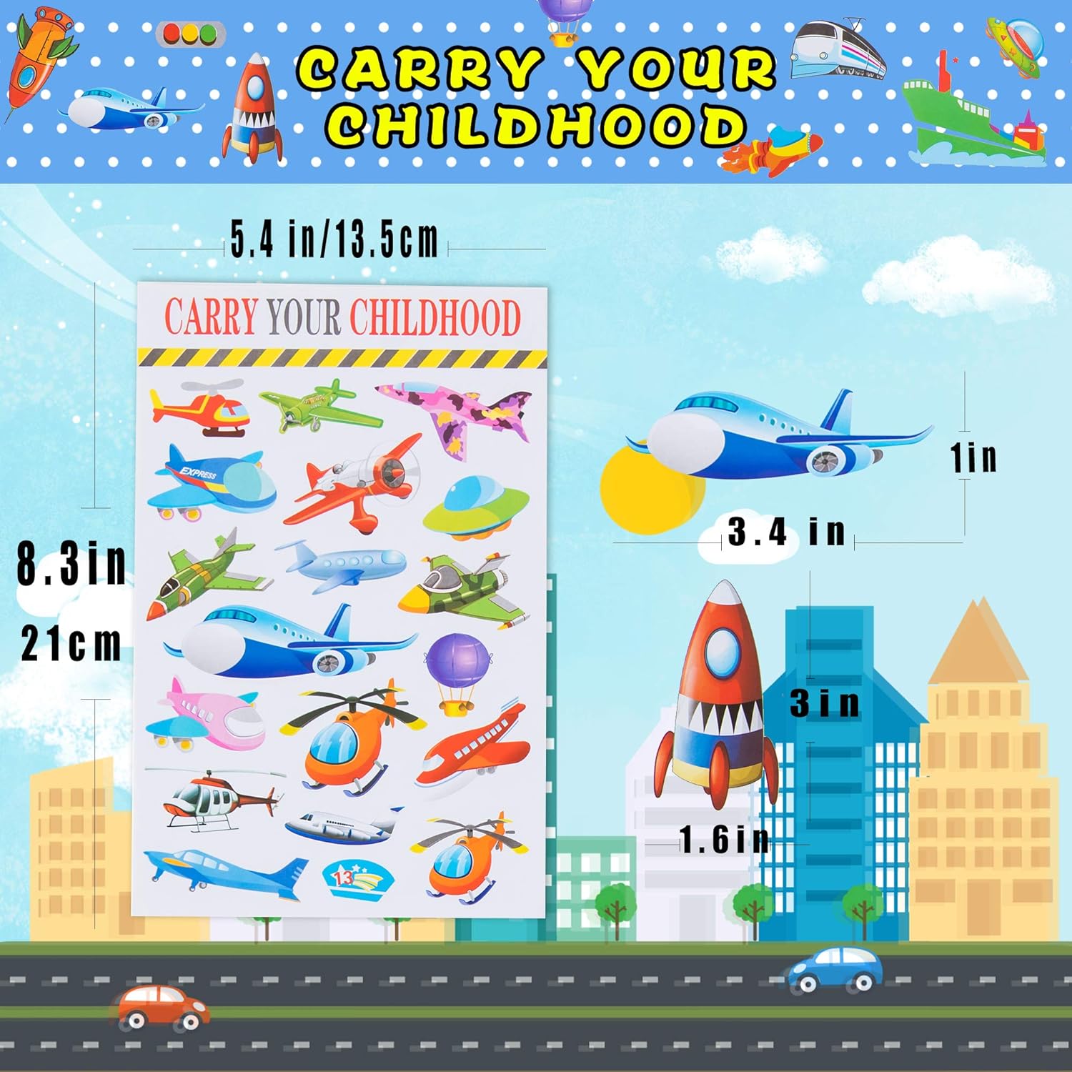 HORIECHALY Transportation Stickers for Kids 12 Sheets with Cars, Airplane, Train, Motorbike, Ambulance, Police Car, Fire Trucks, School Bus, Spaceship, Rocket and More! : Toys & Games