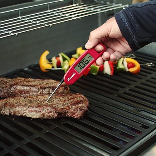 Miniatura 3 de Escali Termómetro digital plegable de caramelo de carne portátil compacto, pantalla retroiluminada, fácil de almacenar con imán, rojo Rojo