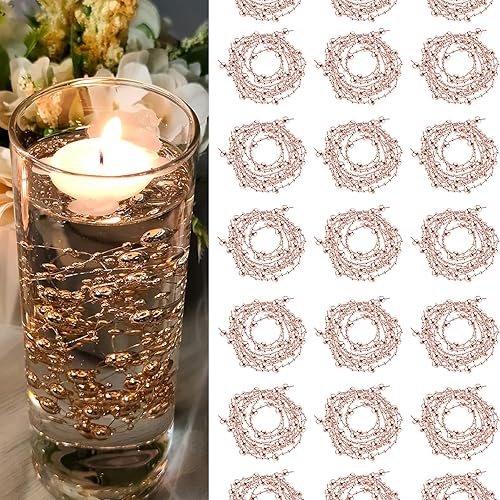 Miniatura 8 de Relleno de jarrón dorado para velas flotantes, jarrones cilíndricos, centros de mesa, decoración de mesa, relleno de perlas sintéticas cortables de