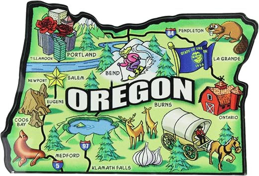 Oregon State Map Acrylic Magnet, Scenic Landmark Travel Fridge Souvenir, Collectible Keepsake, 3.25 x 2.25 Inches