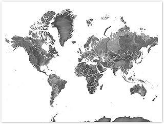 Map of the World Map Print 8x10, Handmade Topographic Black and White World Art Poster 24x36, Earth Wall Art Maps