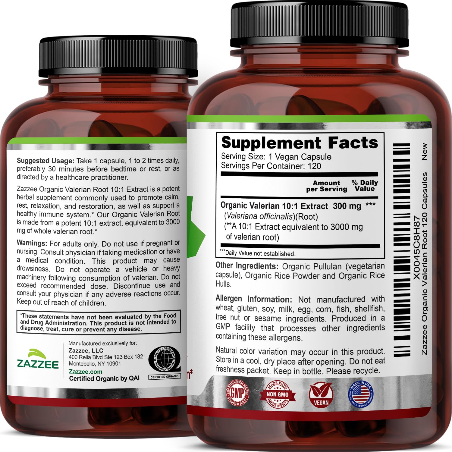 Zazzee USDA Organic Valerian Root 10:1 Extract, 120 Vegan Capsules — Amazon image 8