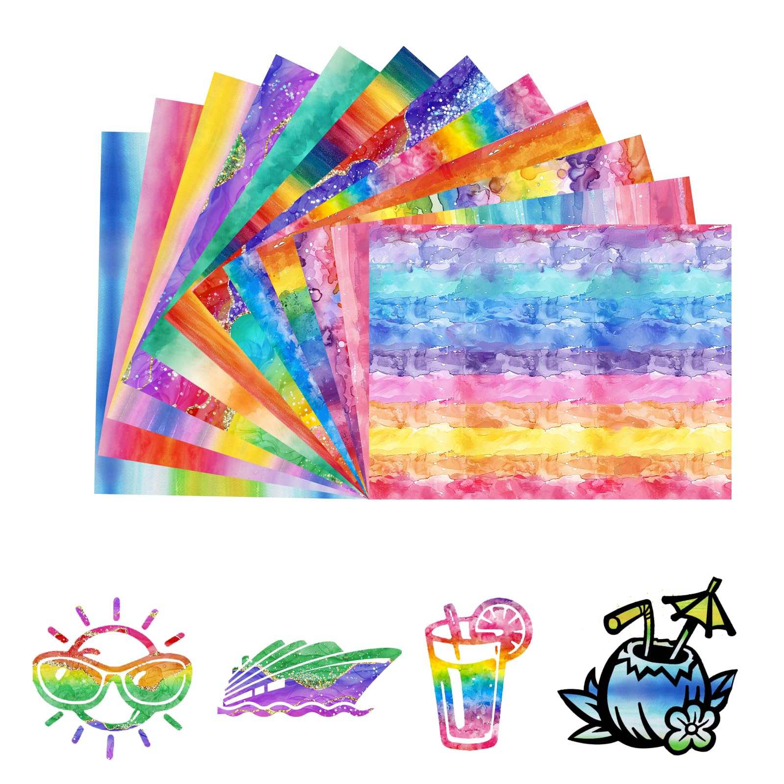 Tintnut Rainbow Gradient Watercolor HTV Heat Transfer Vinyl:12 Sheets 12 x 10 Inch Rainbow Gradient Watercolor Patterned Iron on Vinyl Heat Transfer Vinyl for Apparel and Gift Creation