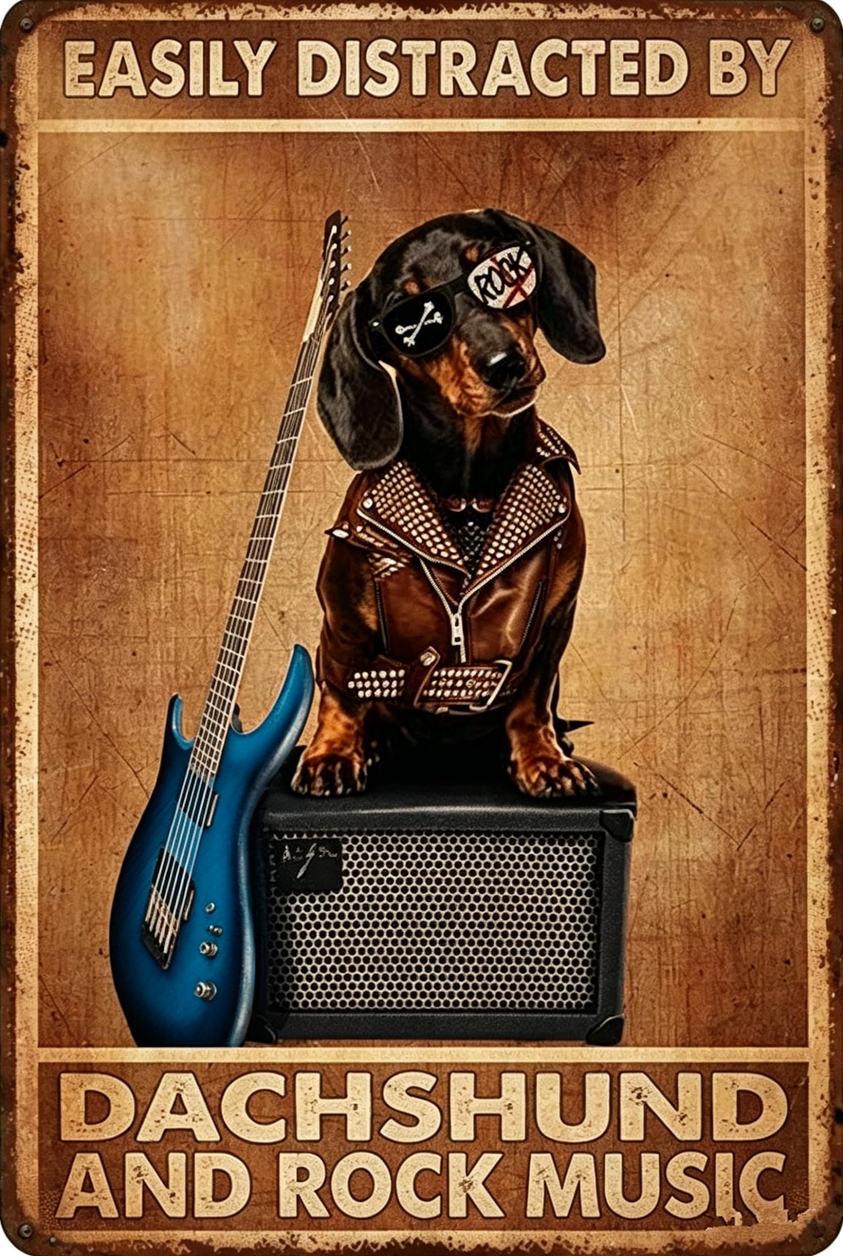 Liantsh 3 Retro Metal Tin Sign Easily Distracted By Dachshund And Hard Rock Poster Dog Dachshund Lover Gift Wall Poster Plaque For Home Kitchen Bar Pub Club Coffee Shop Decor 12X8 Inch