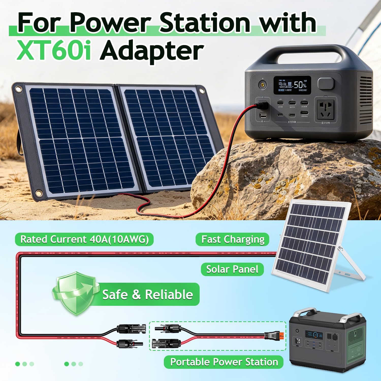 Câble d'extension de panneau solaire vers XT60i de 6 m - 10 AWG - Câble d'extension de charge solaire vers XT60i (prise femelle) pour camping-car, station d'alimentation portable, générateur solaire