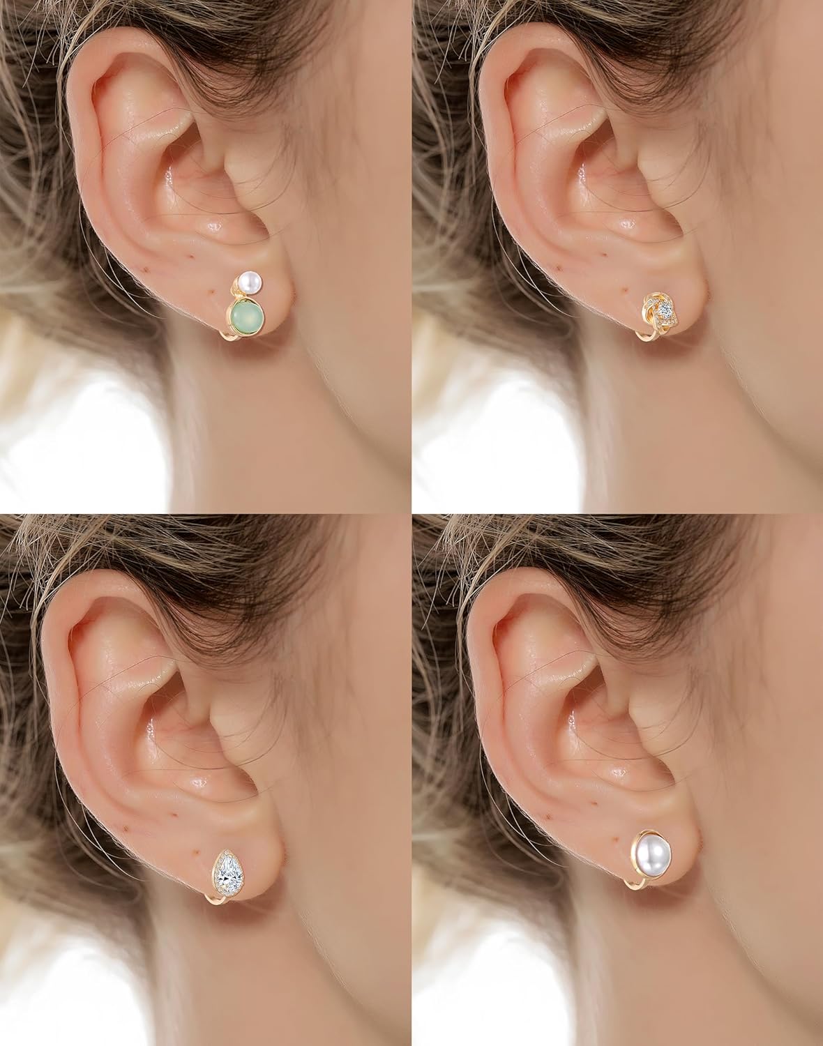 Tornito 10-15 Pairs Clip on Stud Earrings Non Pierced Teardrop Round Square CZ Pearl Twist Knot Flower Butterfly Heart Star Rainbow Cat Opal Clip on Earrings for Women - Image 5