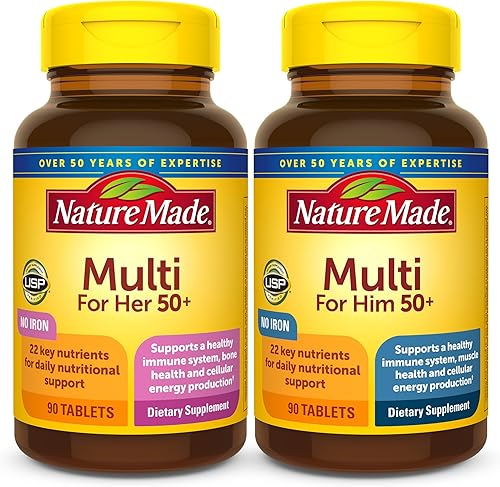 Nature Made Paquete combinado de multivitamínicos de más de 50 para él y ella, multivitamínico para hombres y mujeres con vitamina C, vitamina D3,
