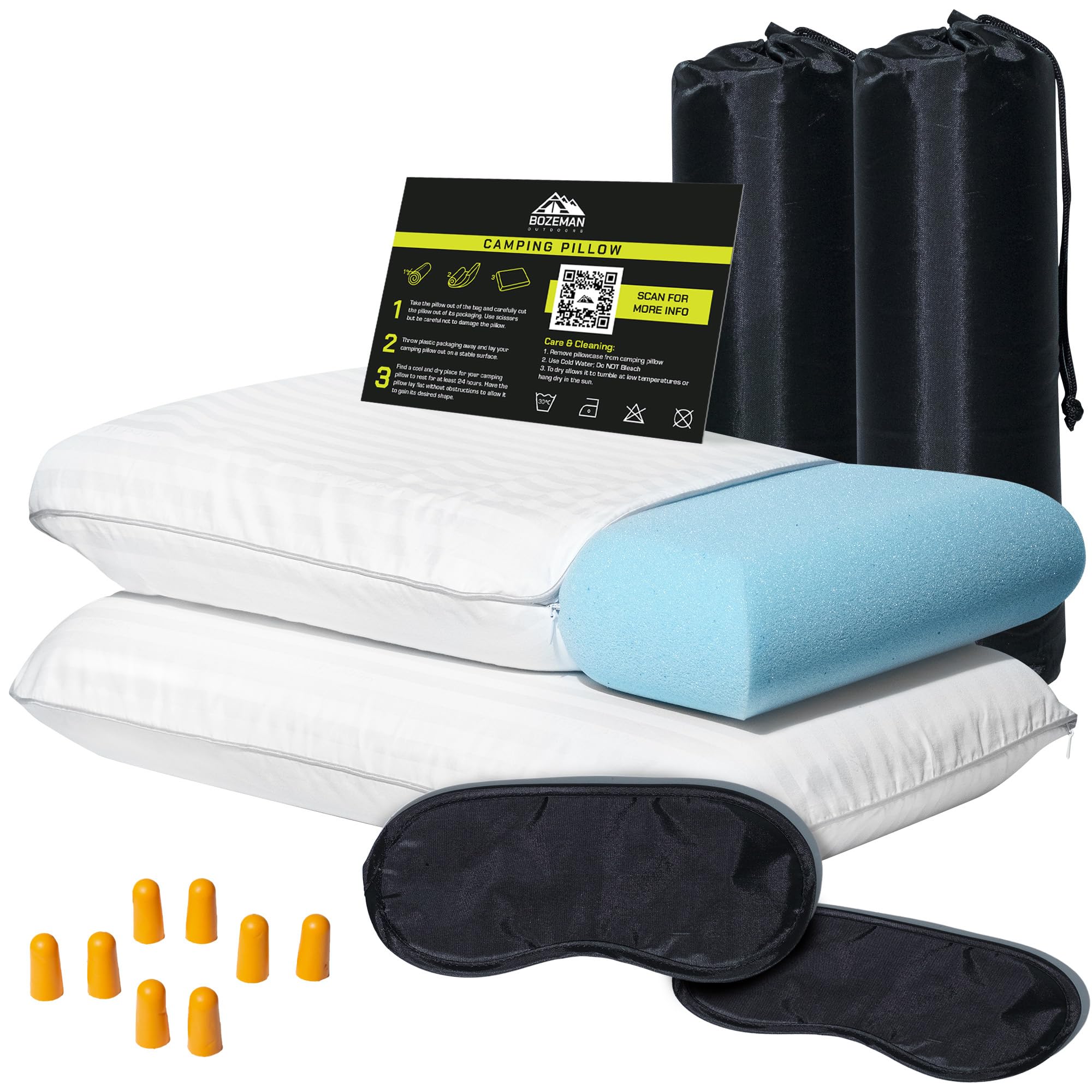 BOZEMAN OUTDOORS Camping Pillow 2 Pack — Camp Pillow, Backpacking Pillow — for Sleeping Bag & Hiking, Reliable & Comfortable