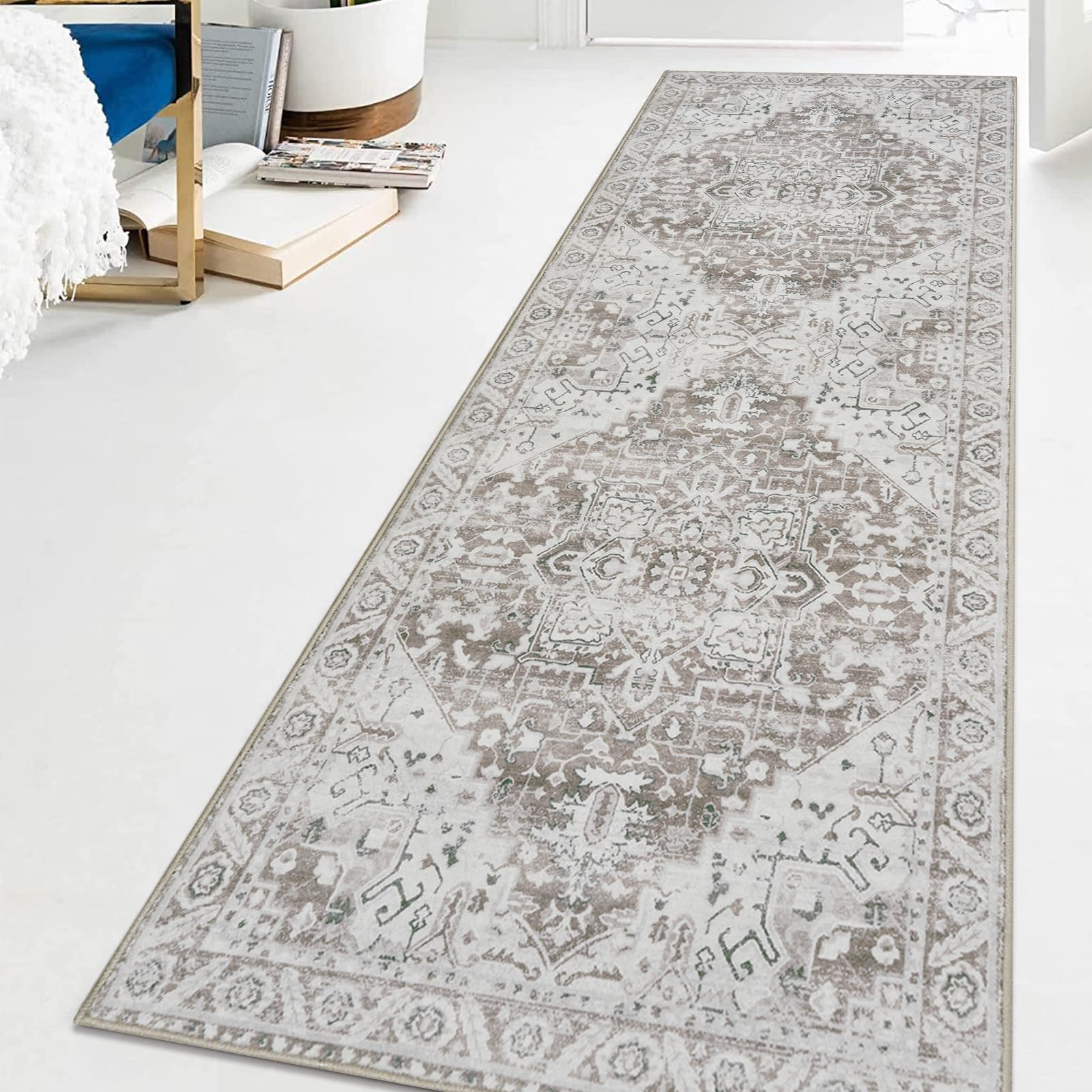 Famibay Runner Rugs for Hallway 50x150cm Kitchen Runner Non Slip Washable Runner Rugs for Hallway Vintage Boho Kitchen Carpet for Entryway Stairs Hall Bedroom — image 1