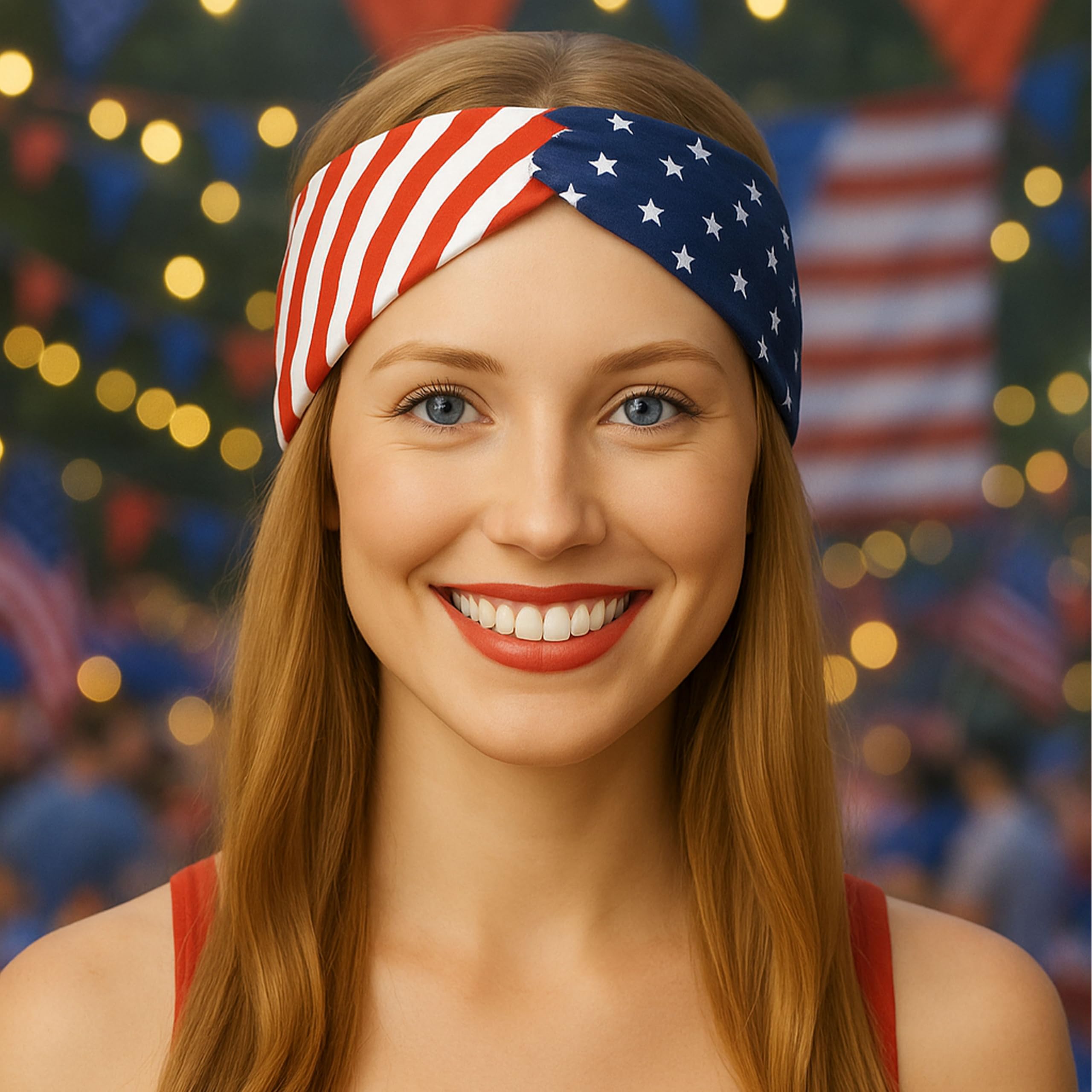 Red White and Blue Patriotic American Flag Headband USA - Cotton Stars and Stripes (Stocking Stuffers & Christmas Gifts)