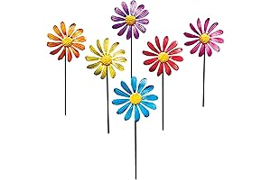 Collections Etc Colorful Daisy Petal Wind Spinners, Set of 6