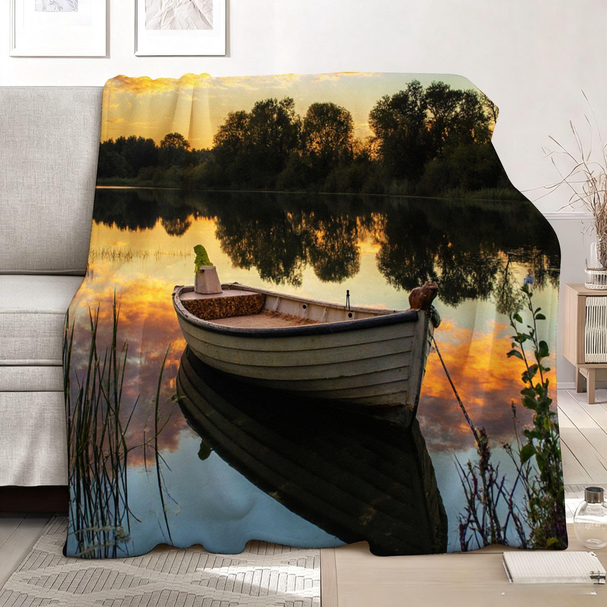 Manta Moderna Estampado 3D 220x240 cm Barco Blanco a743