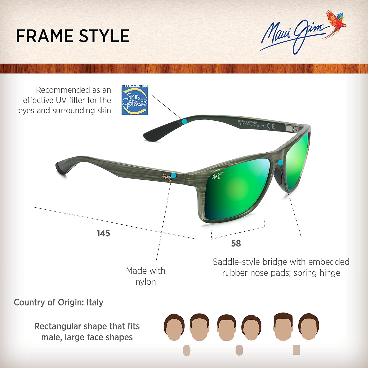 Maui Jim Men's Onshore Polarized Rectangular Sunglasses