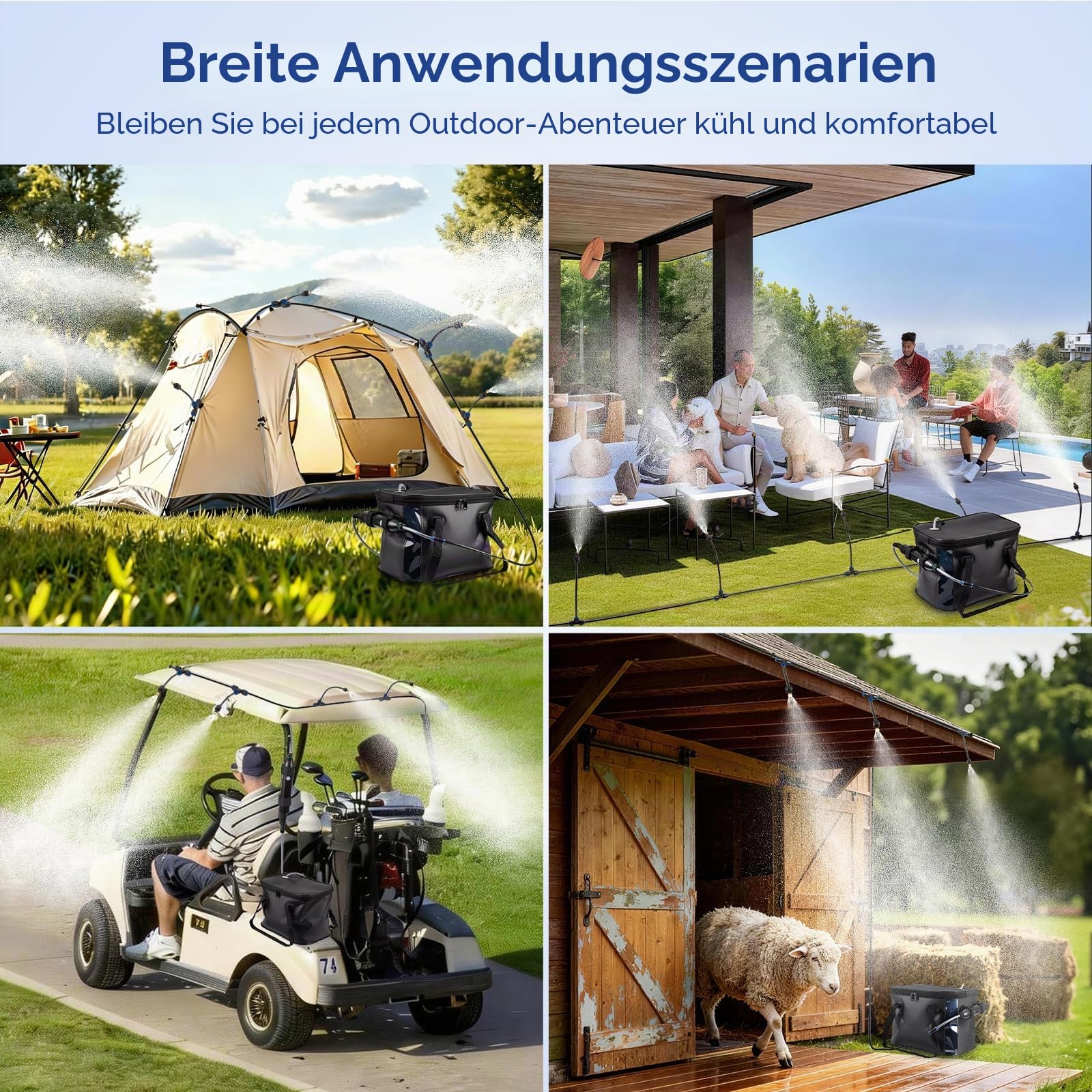 26 FT Tragbare Misters für Außenterrasse - Outdoor-Misters für Sommerkühlung, tragbares Besprühungssystem mit 4500mAh Wasserpumpe, 20L Eimer, 8 Düsen, Wassernebler für Terrasse/Schirm/Camping