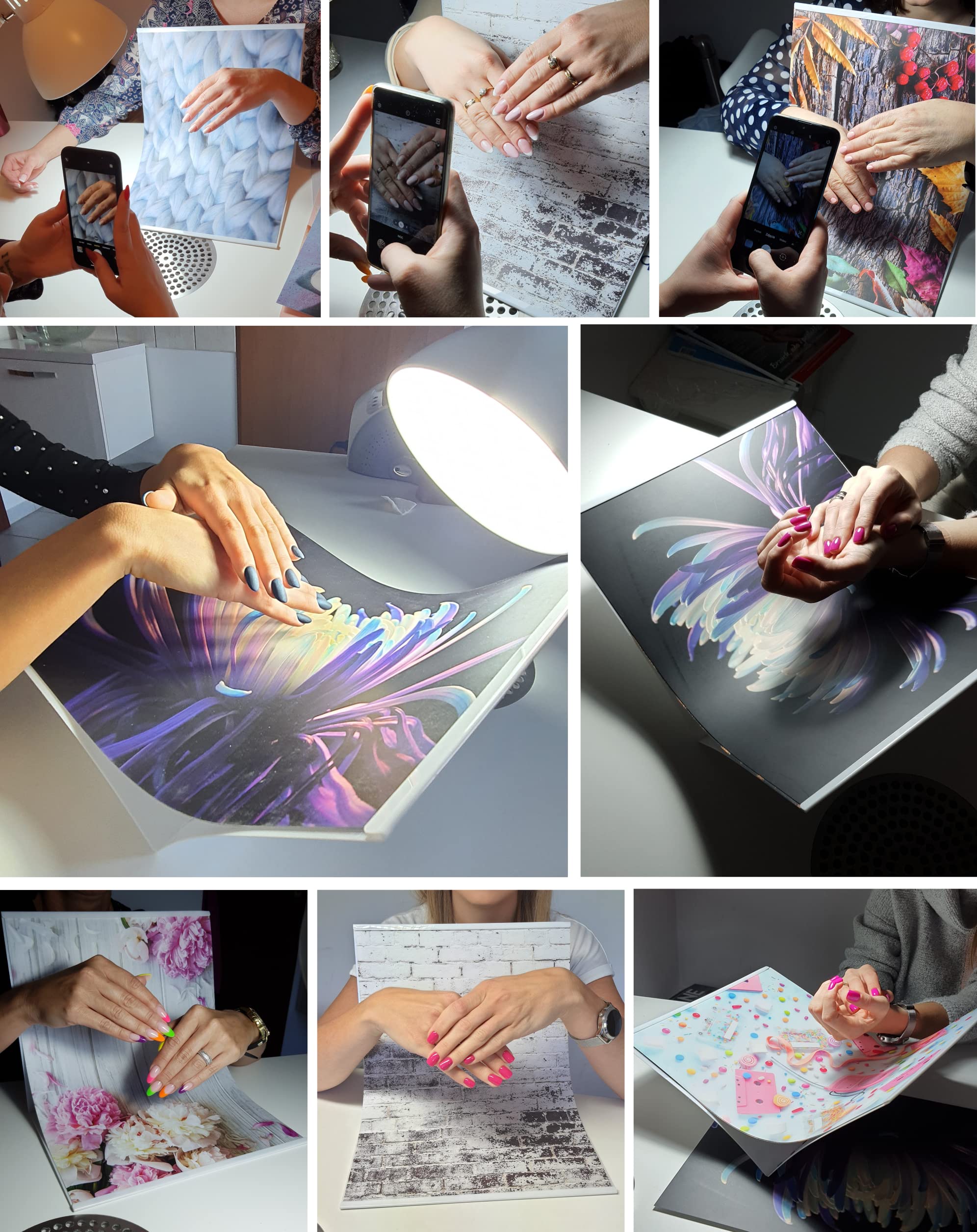 11 Fotohintergründe A3 (42x29,7 Cm) Mit Stativ – Für Nagelfotos, Produktaufnahmen & Beauty