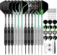 Conjunto de 12 dardos de metal com ponta de metal 22/24 gramas, dardos de ponta de aço para alvo com eixos de alumínio premium, 50 anéis extras de borracha 6 eixos de nylon, 24 voos, 12 anéis de mola, 16 protetores de voos, 1 kit de ferramentas