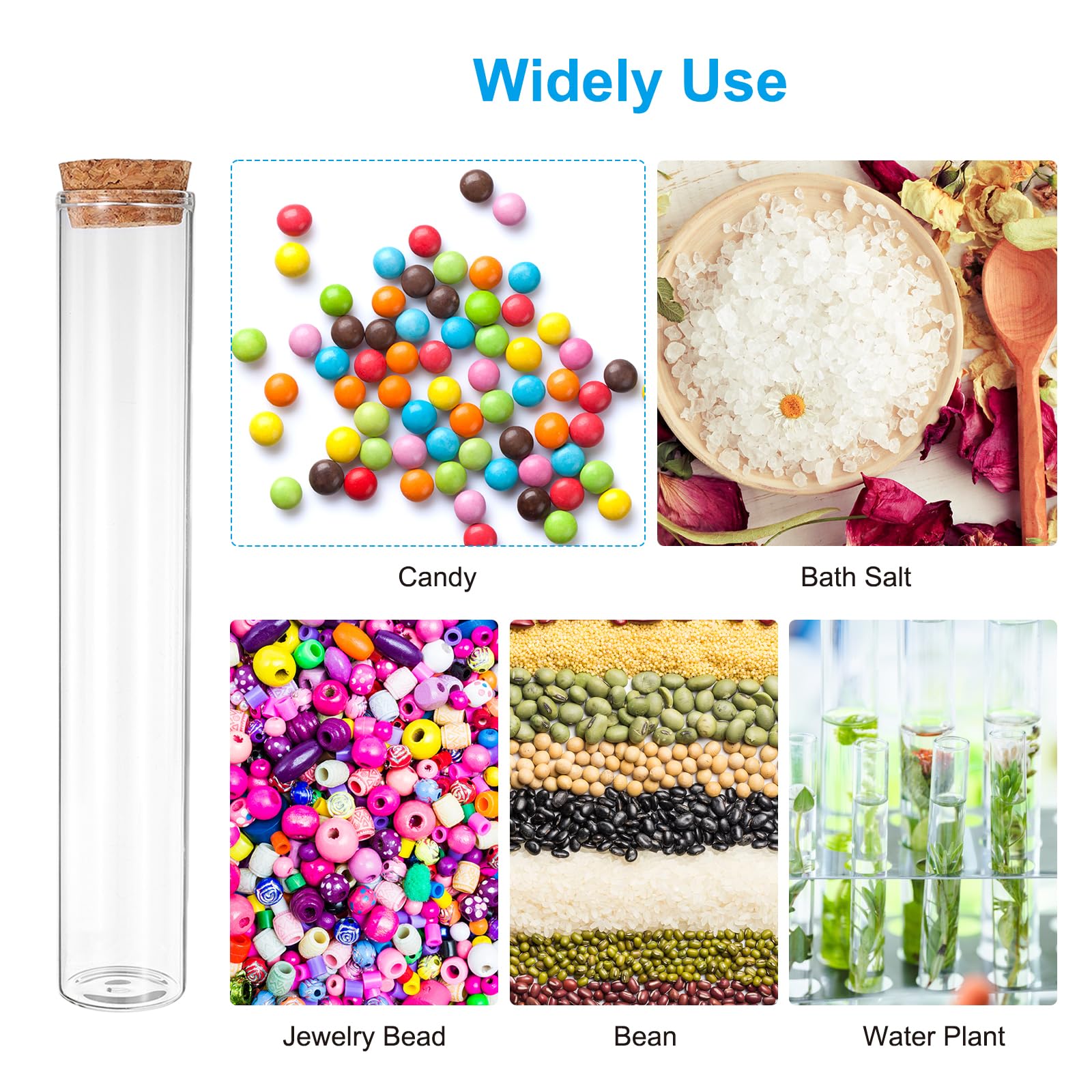 PATIKIL Tubos de ensayo de 100 ml, 24 unidades, 7,09 x 1,18 cm, cristal transparente, fondo plano, tubo de ensayo, recipiente con tapón de corcho para perlas, fiestas, dulces, sales de baño