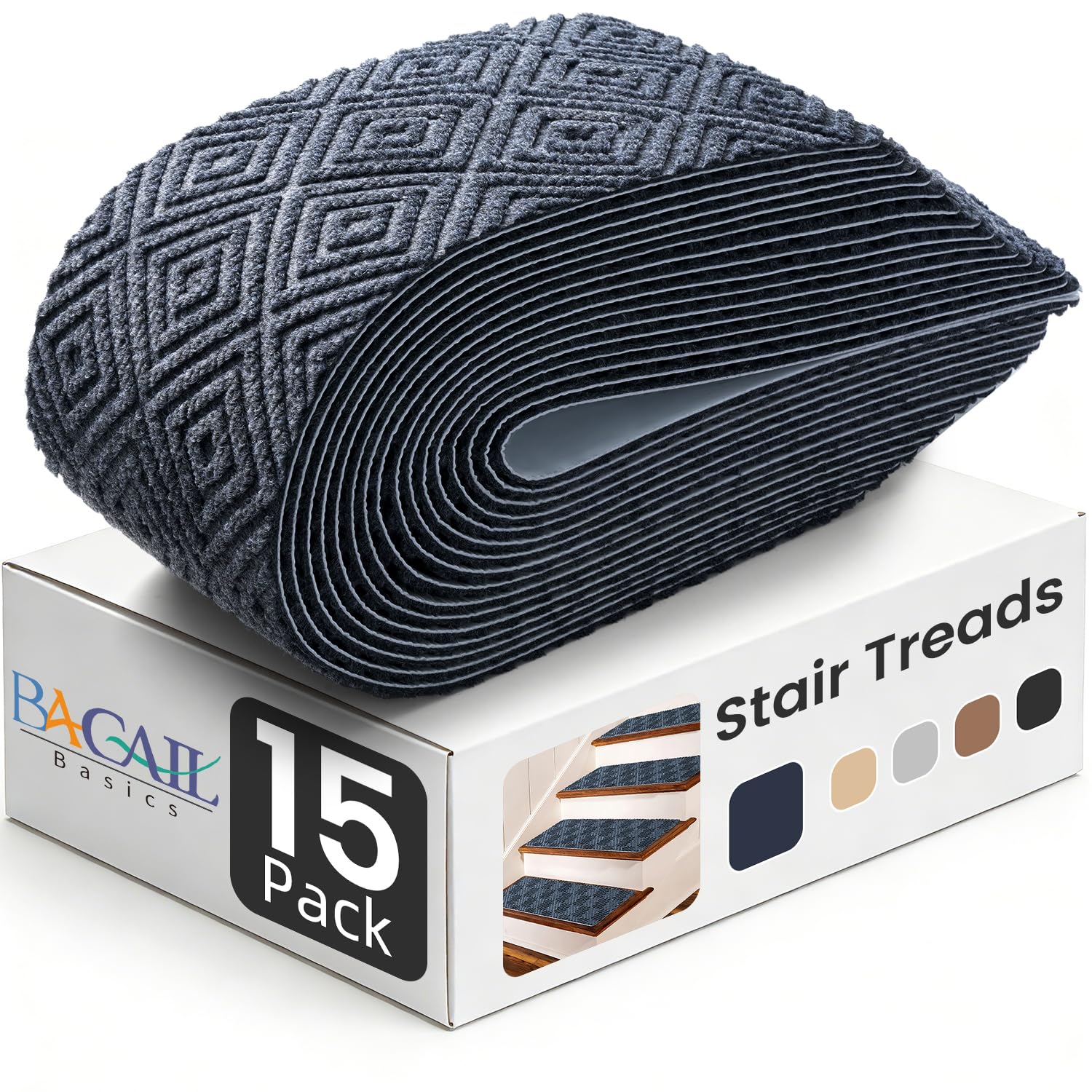 Photo 1 of BAGAIL 15-Pack Non-Slip Stair Treads 8"x30" for Wooden Steps, Bluish Grey