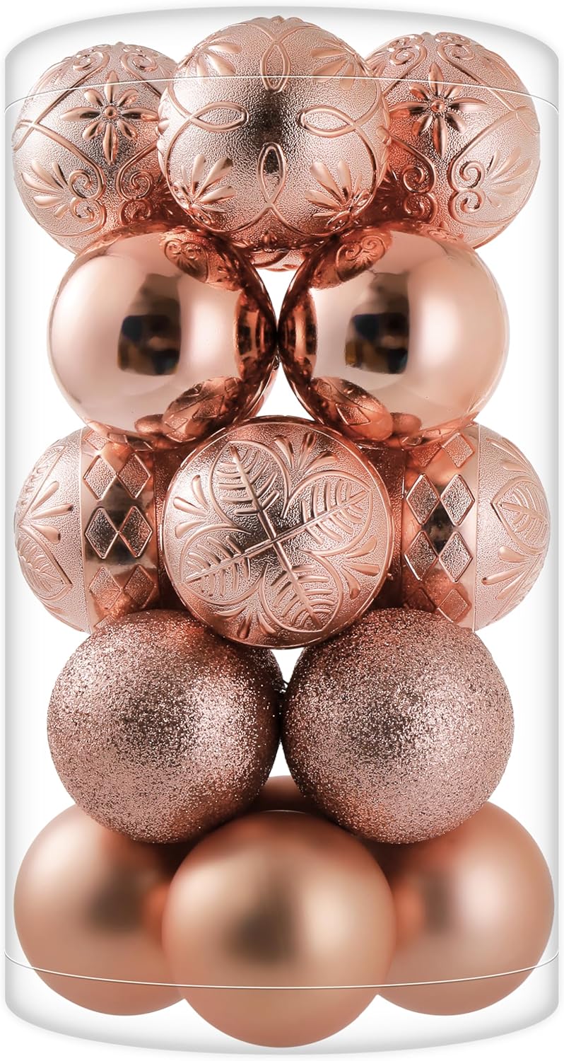 20ct Rose Gold Christmas Ball Ornaments Shatterproof Plastic Christmas Tree Decorations for Xmas Party Home Office Holiday Decor -Large Size (3.15", 80mm)