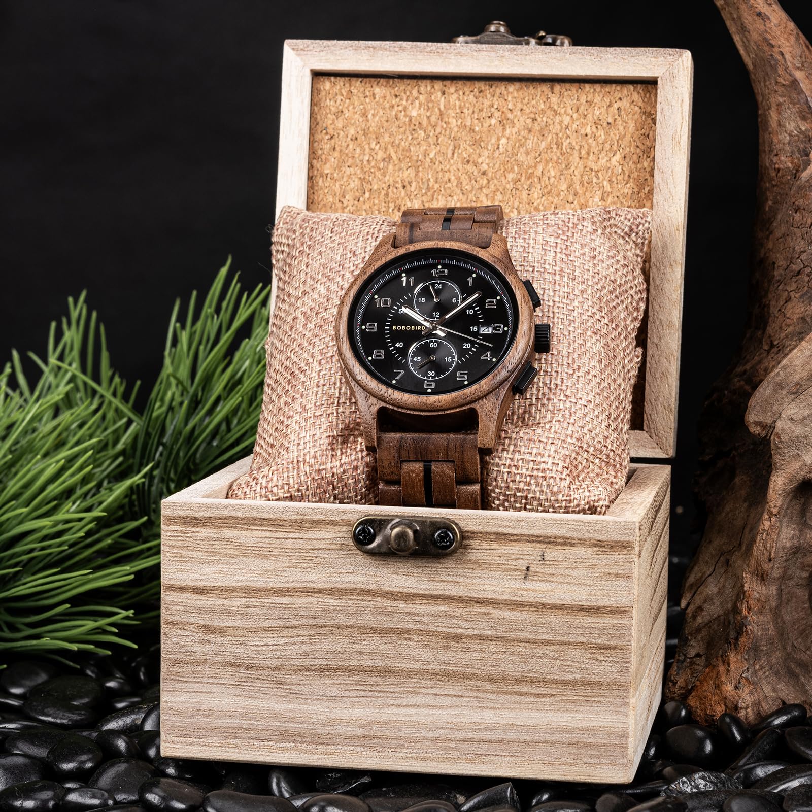 BOBO BIRD Orologio da polso da uomo, in legno, con cronografo, al quarzo, multifunzione, realizzato a mano, leggero ed elegante, ideale per il lavoro e il tempo libero, ottima idea regalo