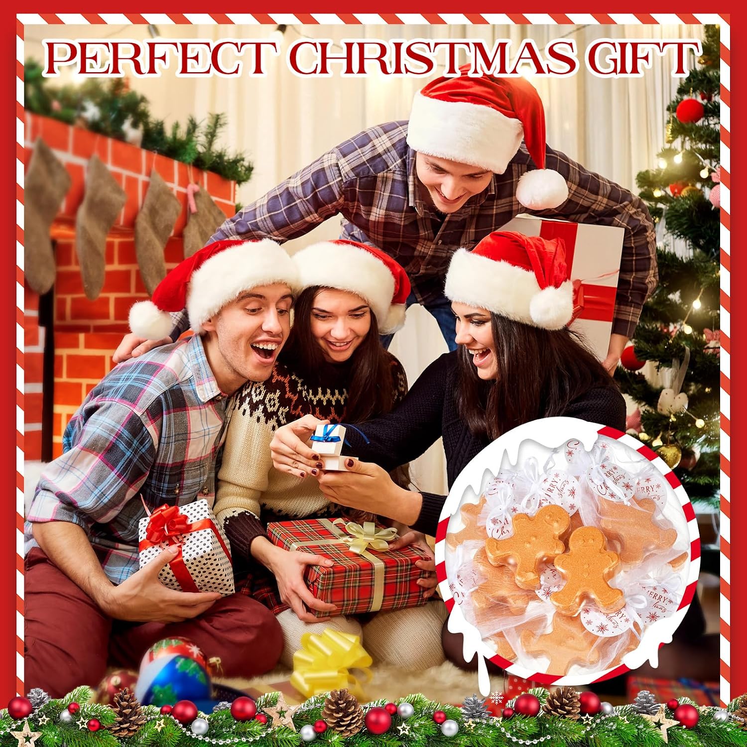 Loopeer 24 Pcs Christmas Bath Bombs Gift Set with Gift Tags and Organza Bag for Fun Holiday Stocking Stuffer Party Favors for Family Bathroom(Gingerbread Man)