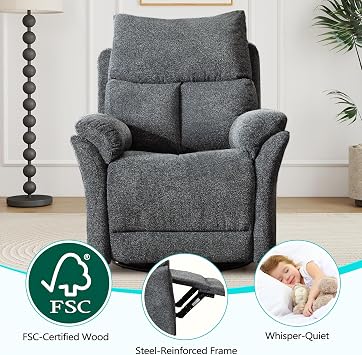 ANJ Swivel Rocker Glider Recliner, Manual Nursery Reclining Chair, Gray
