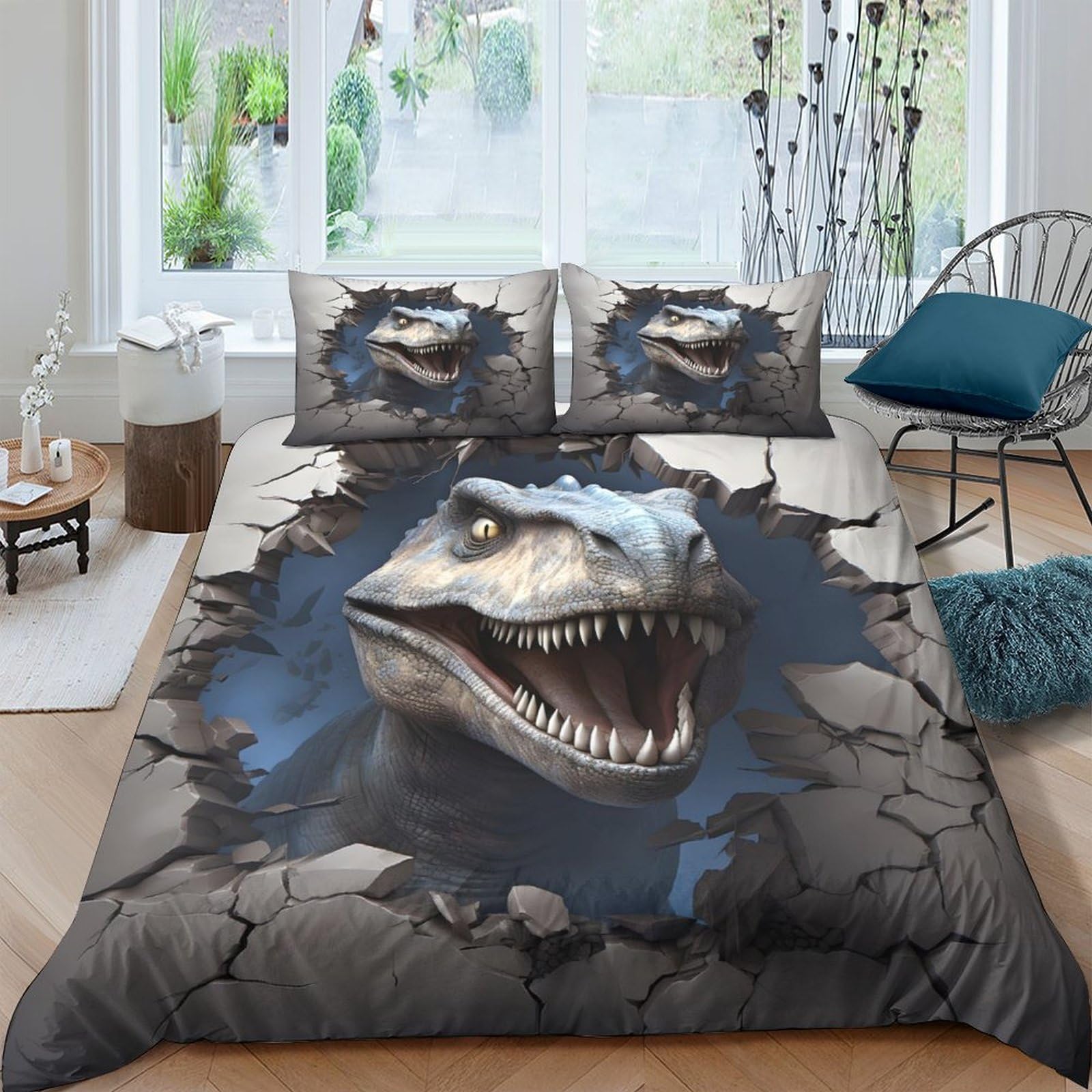 Ctjqhvkz Style-5 3D Printed Dinosaur Cracked Wall Fitted Sheet Microfiber Soft Washable Bed Cover For Bedroom Guest Room Decor Single（135X200cm）