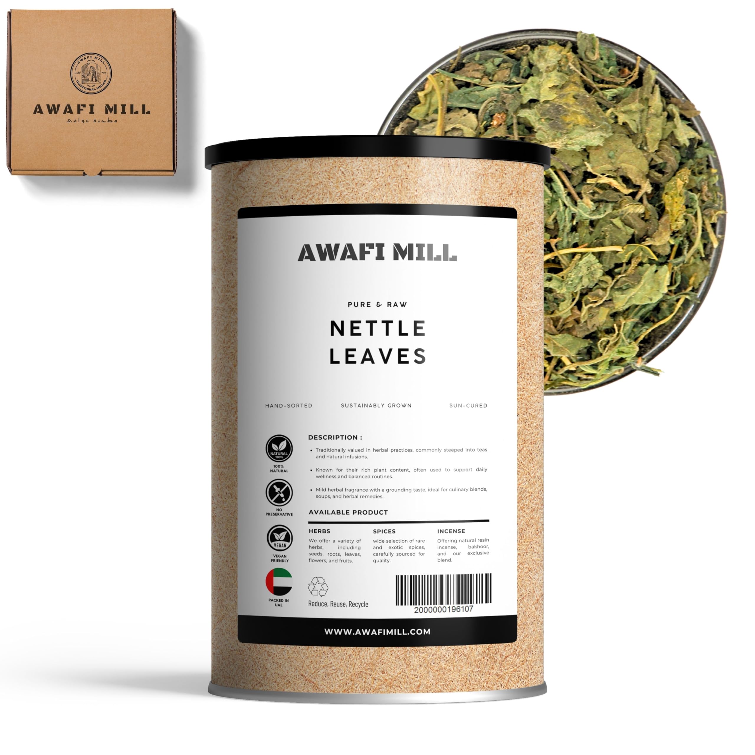 AWAFI MILL Stinging Nettle Leaf Loose Tea - Cut & Sifted - Farm Fresh 100% Natural Product - Dehydrated Caffeine-Free | Premium Quality Herbal Infusion - 100 g | 3.5 Oz