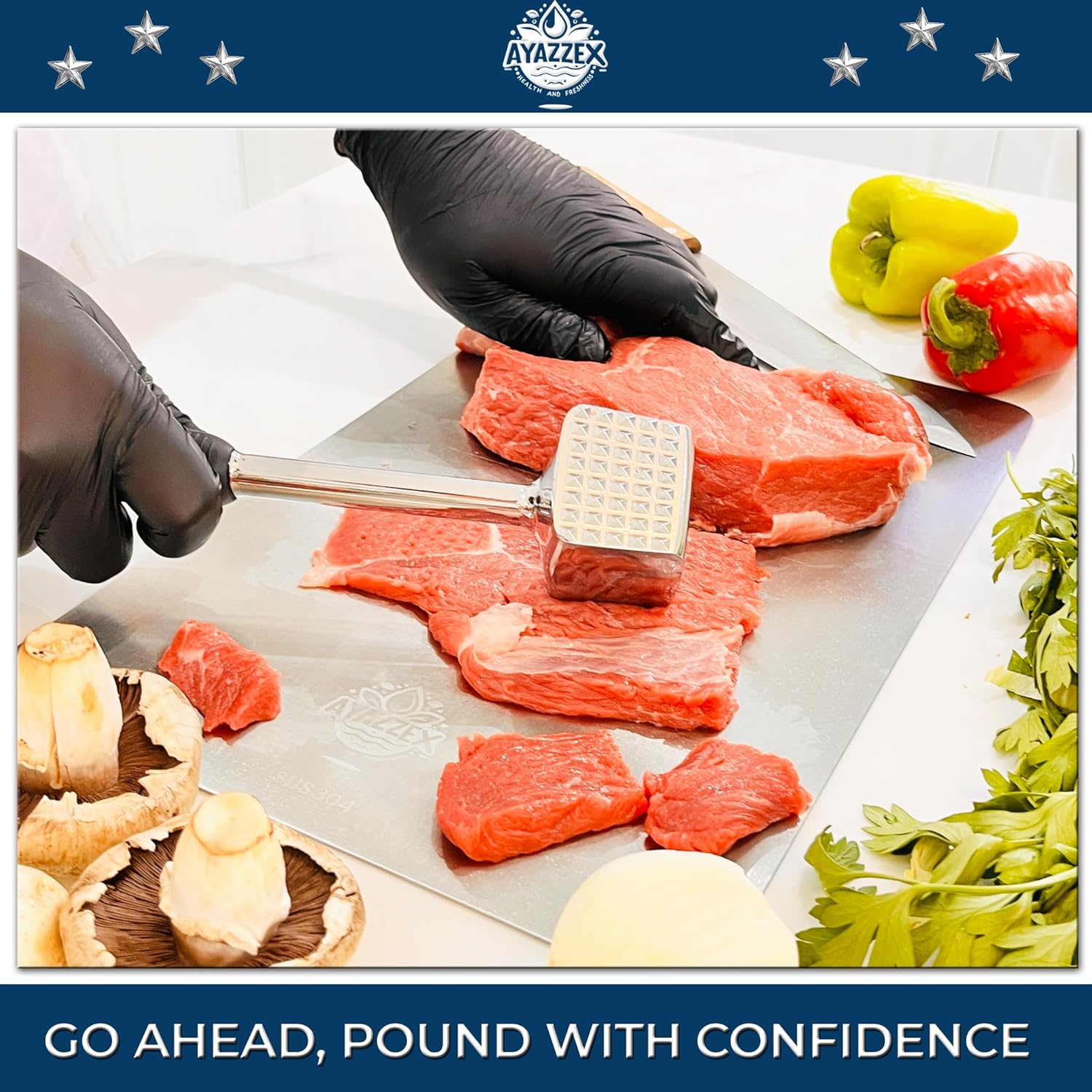 Stainless Steel Cutting Board Set 2 Pcs – Premium SUS 304 Double-Sided Cutting Boards for Kitchen, Meat, Vegetables – Includes Sponge, Adhesive Hook & Silicone Pad – Dishwasher Safe - Large & Medium